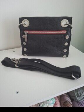Hammitt Black Pebbled Leather Crossbody Bag with Silver Hardware